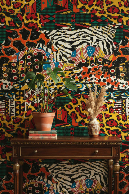 Vibrant Multicolor Bohemian Animal Print Wallpaper
