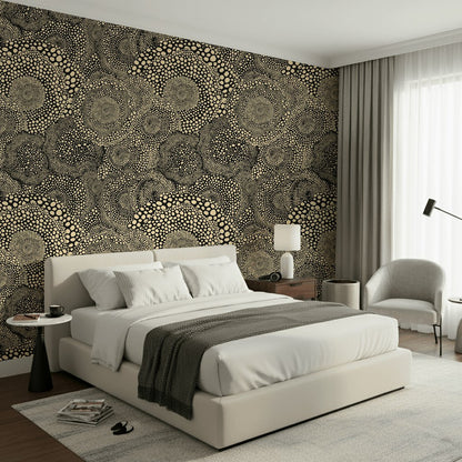 Cream and Black Abstract Dotted Pattern Wallpaper