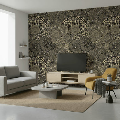 Cream and Black Abstract Dotted Pattern Wallpaper