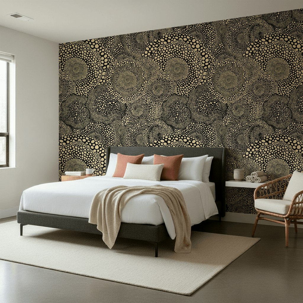 Cream and Black Abstract Dotted Pattern Wallpaper