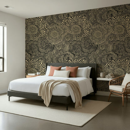 Cream and Black Abstract Dotted Pattern Wallpaper