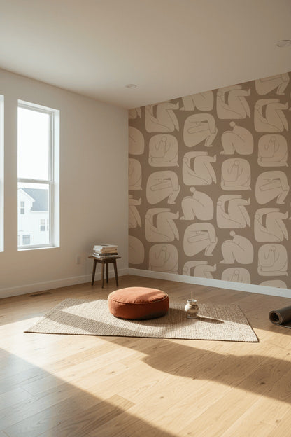 Neutral Beige Abstract Line Art Wallpaper