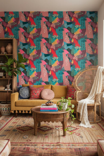 Vibrant Multicolor Abstract Botanical Pattern Wallpaper