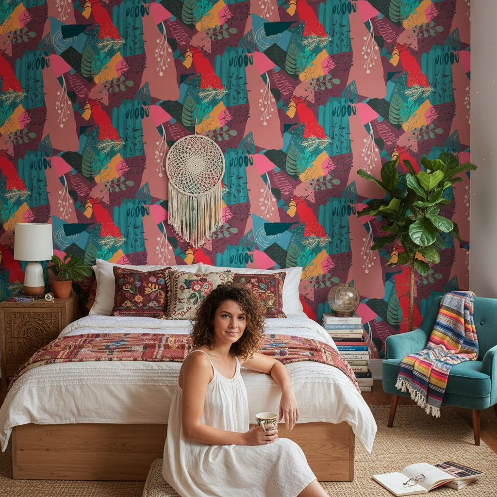 Vibrant Multicolor Abstract Botanical Pattern Wallpaper