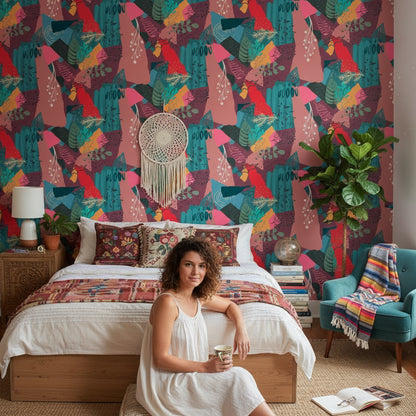 Vibrant Multicolor Abstract Botanical Pattern Wallpaper