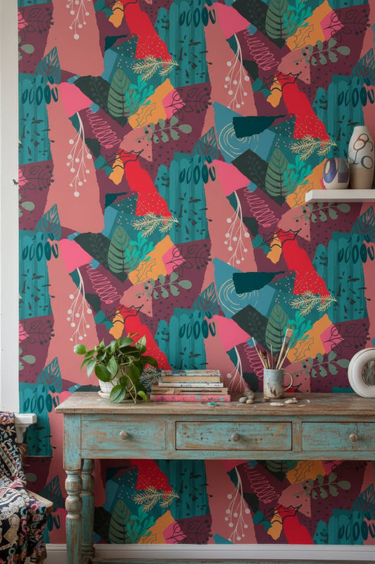 Vibrant Multicolor Abstract Botanical Pattern Wallpaper