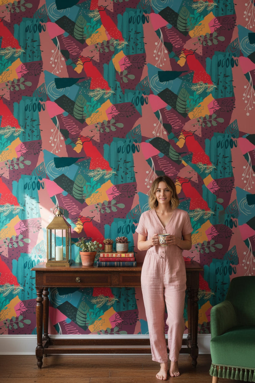 Vibrant Multicolor Abstract Botanical Pattern Wallpaper