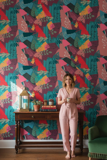 Vibrant Multicolor Abstract Botanical Pattern Wallpaper