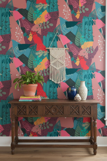 Vibrant Multicolor Abstract Botanical Pattern Wallpaper