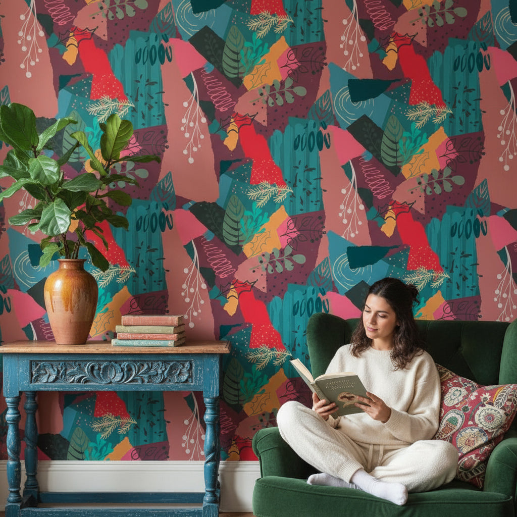 Vibrant Multicolor Abstract Botanical Pattern Wallpaper