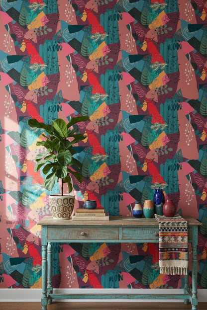Vibrant Multicolor Abstract Botanical Pattern Wallpaper