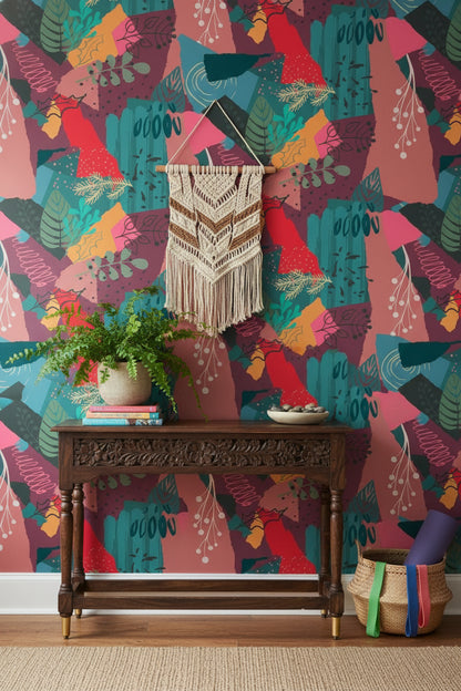 Vibrant Multicolor Abstract Botanical Pattern Wallpaper