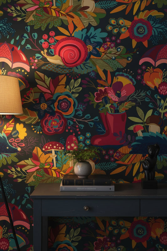 Dark Multicolor Wildflower Bohemian Wallpaper