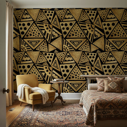 Gilded Black and Gold Look Geometric Art Deco Wallpaper