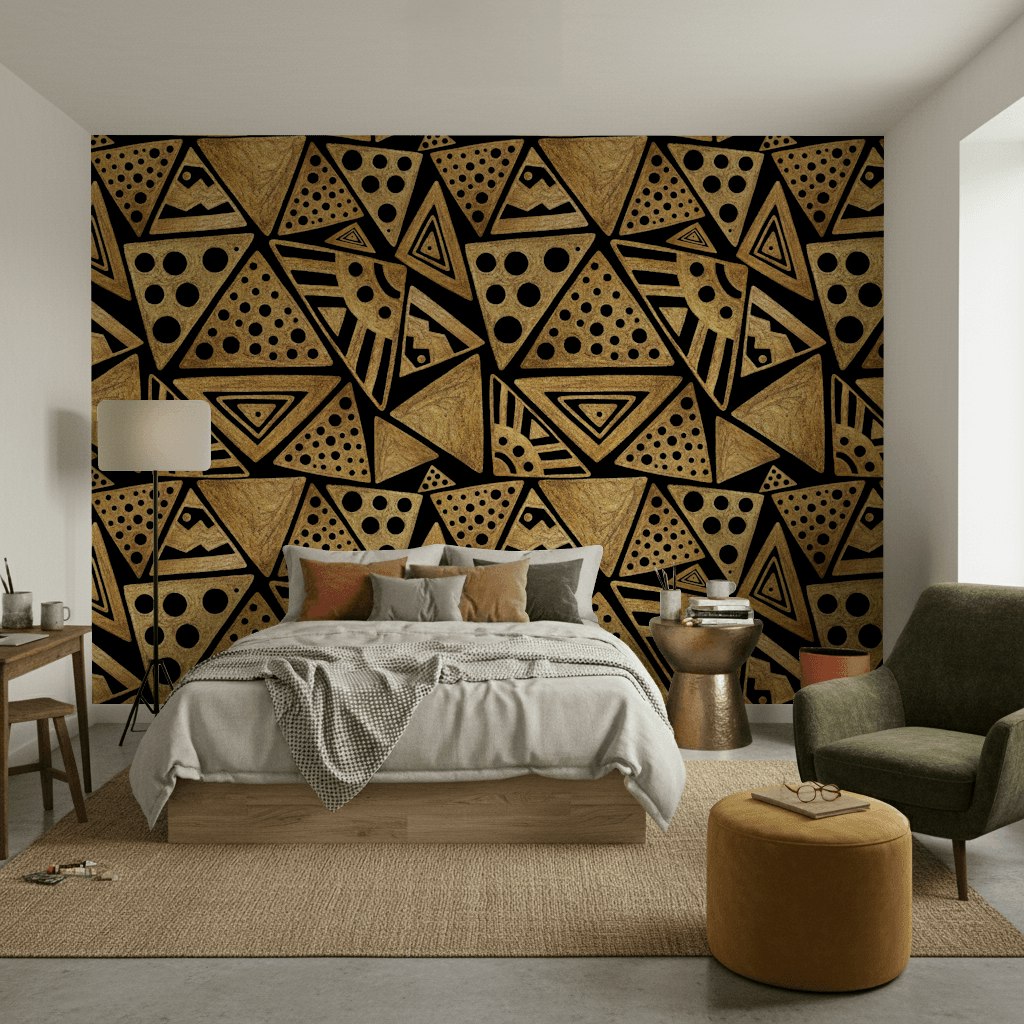 Gilded Black and Gold Look Geometric Art Deco Wallpaper