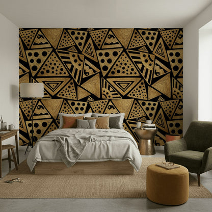 Gilded Black and Gold Look Geometric Art Deco Wallpaper