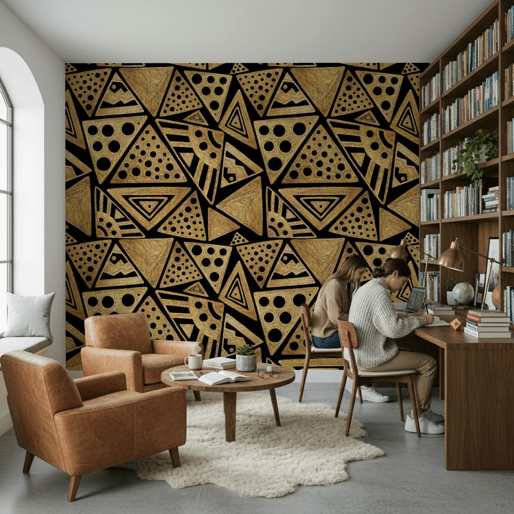 Gilded Black and Gold Look Geometric Art Deco Wallpaper