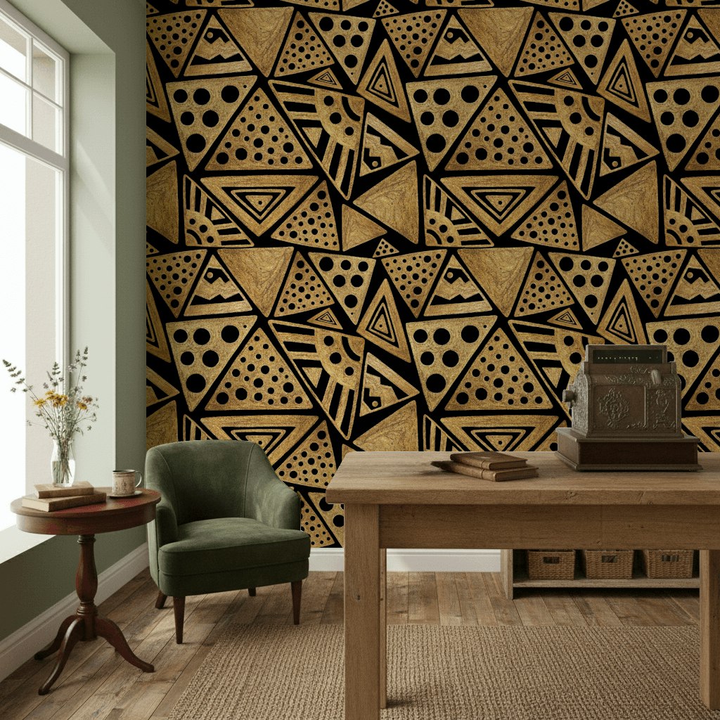 Gilded Black and Gold Look Geometric Art Deco Wallpaper