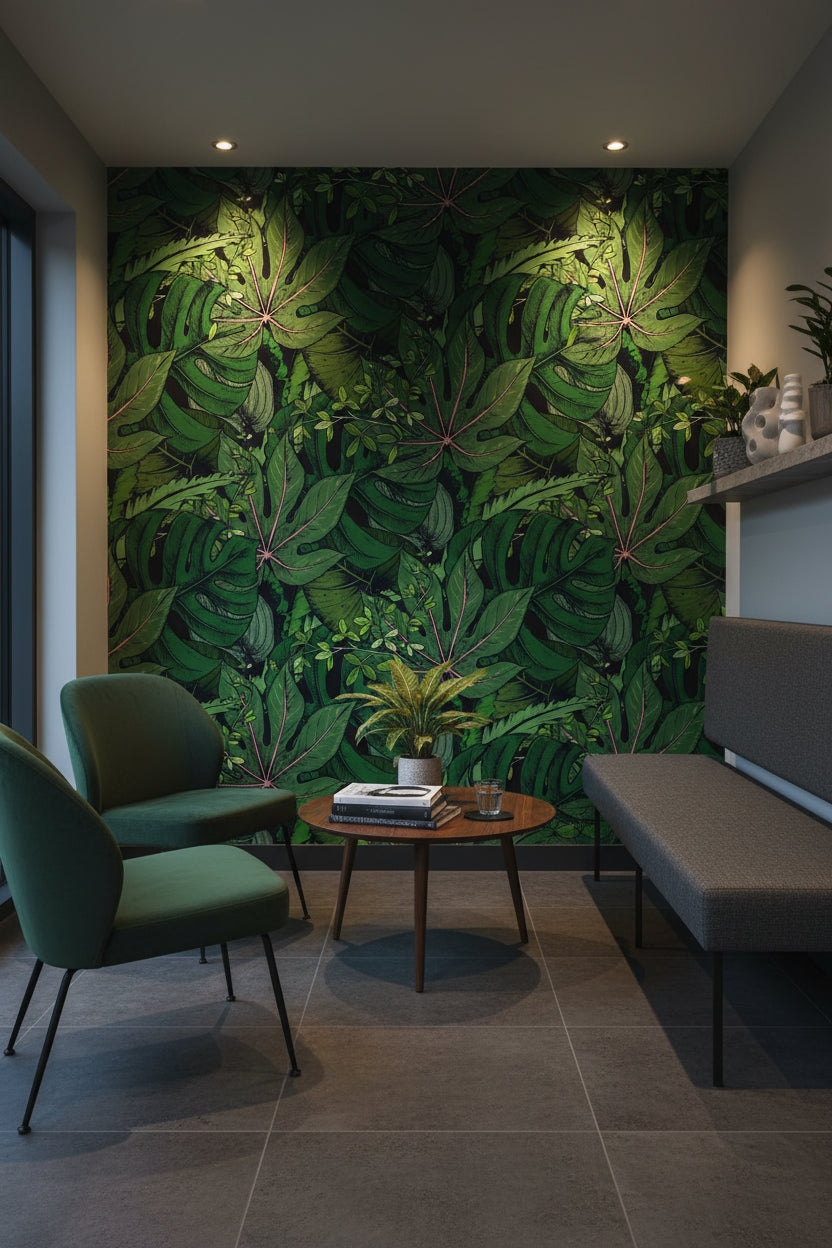 Deep Green Tropical Leaves Botanical Wallpaper