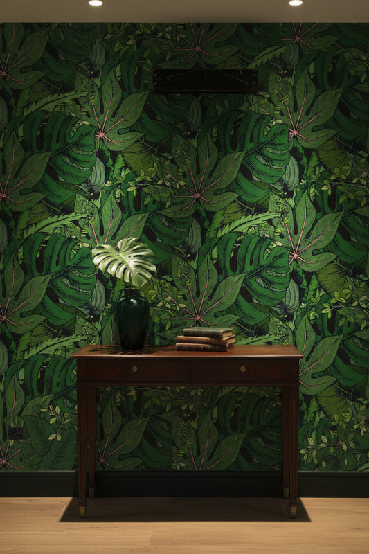 Deep Green Tropical Leaves Botanical Wallpaper