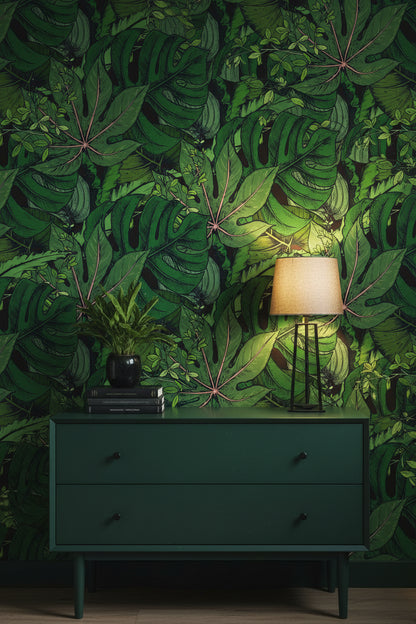 Deep Green Tropical Leaves Botanical Wallpaper