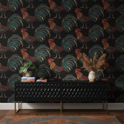 Bold Multicolor Rooster Illustrations Wallpaper