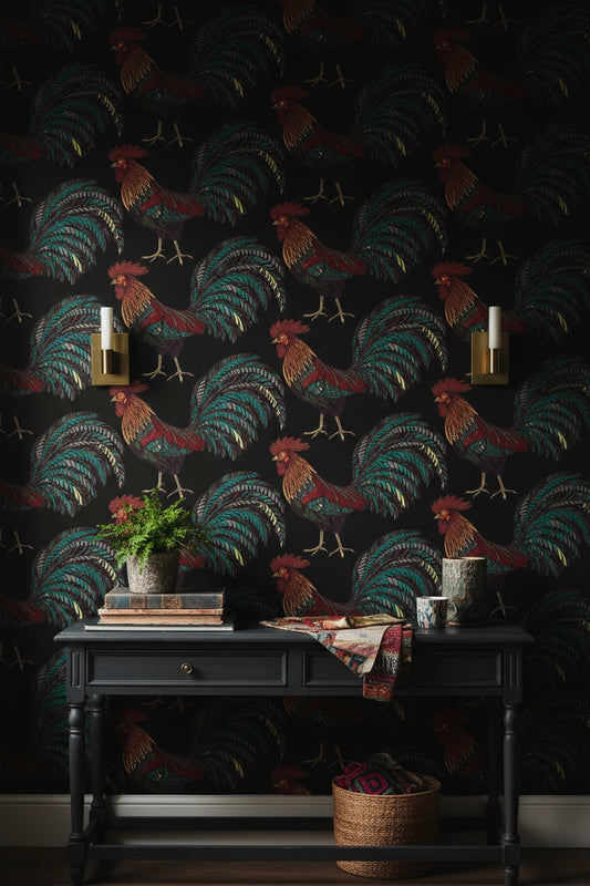 Bold Multicolor Rooster Illustrations Wallpaper