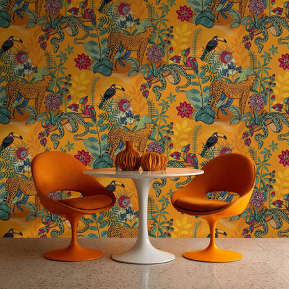 Vibrant Orange Jungle Wildlife Wallpaper