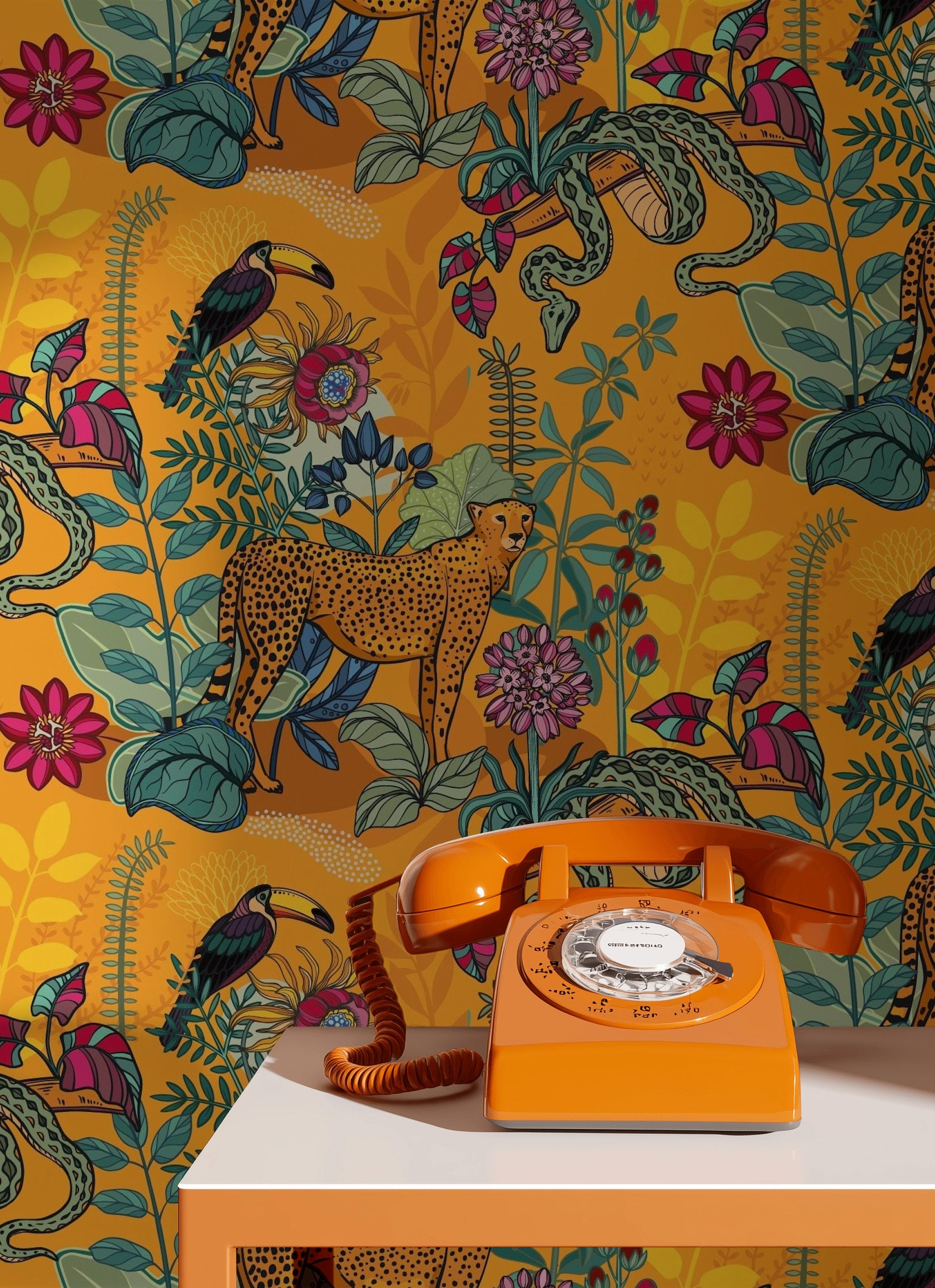 Vibrant Orange Jungle Wildlife Wallpaper