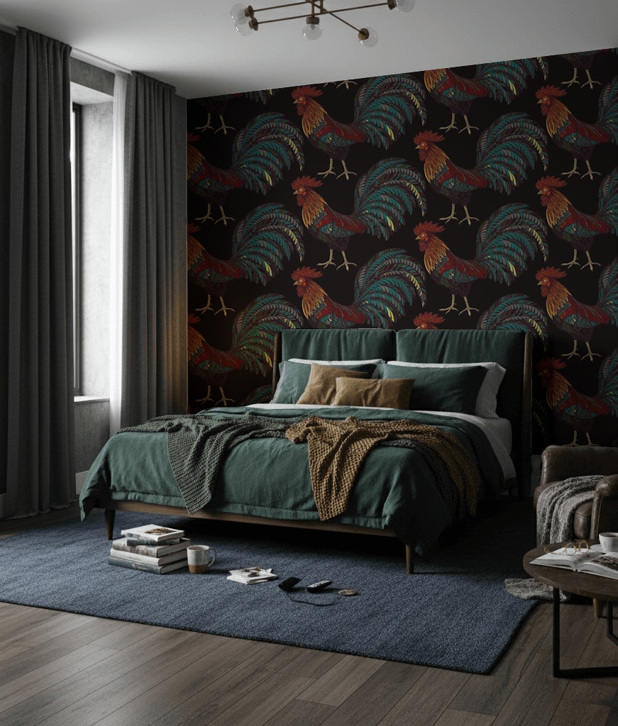 Bold Multicolor Rooster Illustrations Wallpaper