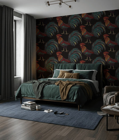 Bold Multicolor Rooster Illustrations Wallpaper