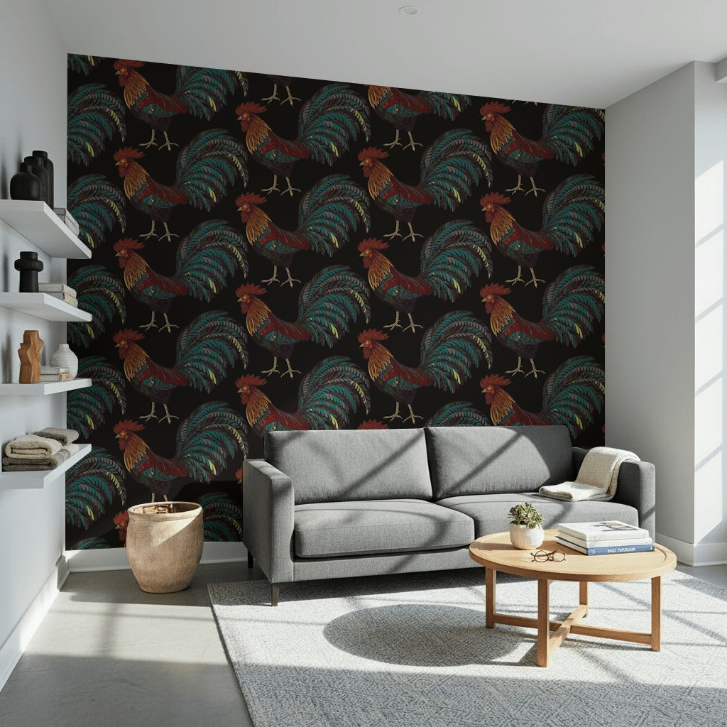 Bold Multicolor Rooster Illustrations Wallpaper