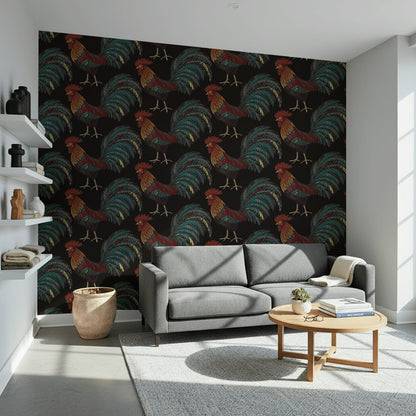 Bold Multicolor Rooster Illustrations Wallpaper