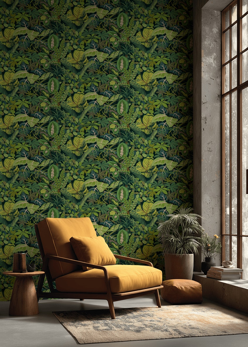 Lush Green Jungle Leaf Botanical Wallpaper