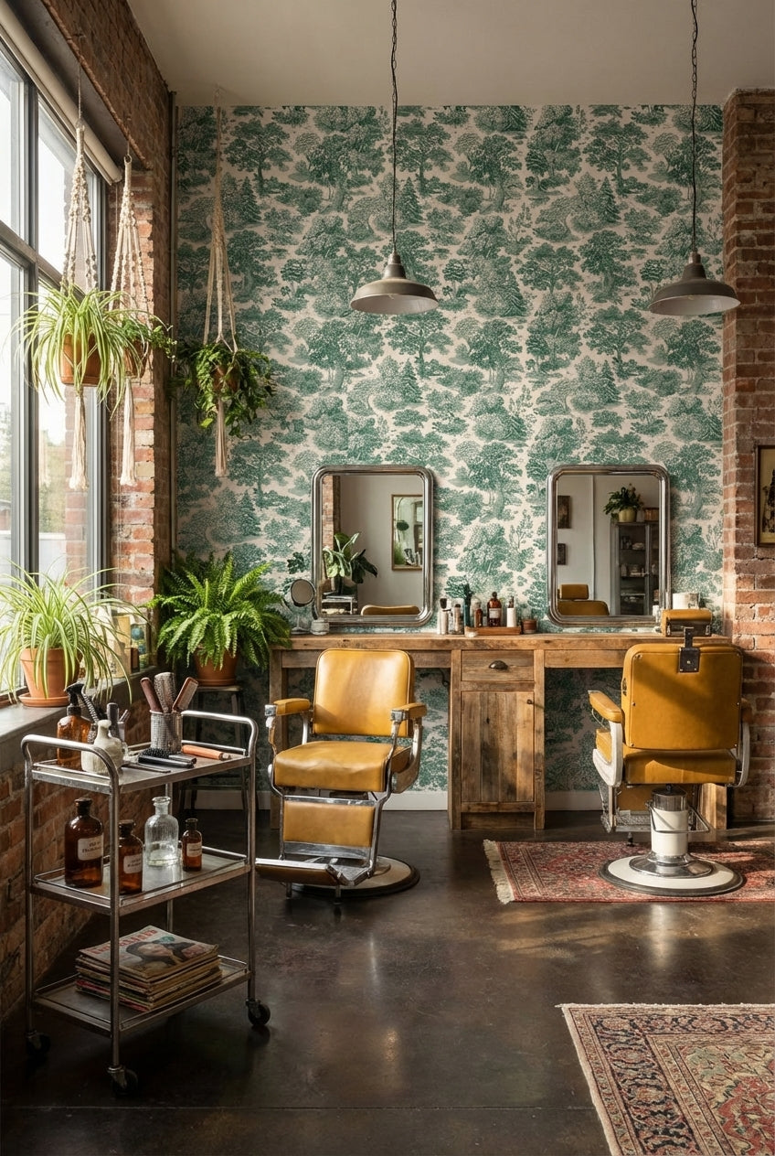 Beige and Green Traditional Botanical Wallpaper