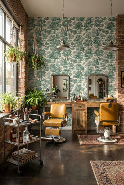 Beige and Green Traditional Botanical Wallpaper