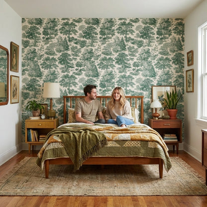 Beige and Green Traditional Botanical Wallpaper