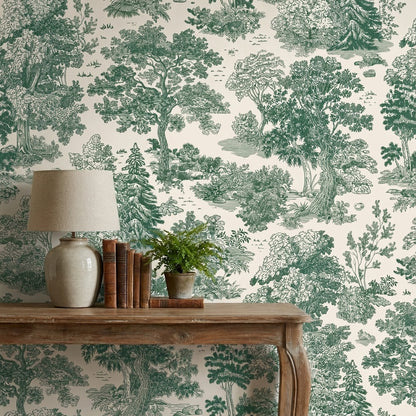 Beige and Green Traditional Botanical Wallpaper