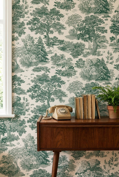 Beige and Green Traditional Botanical Wallpaper