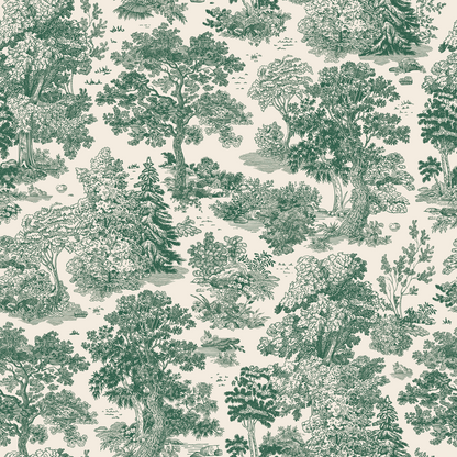 Beige and Green Traditional Botanical Wallpaper