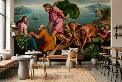 Mediterranean Painting Wallpaper Boats Sea Wall Mural