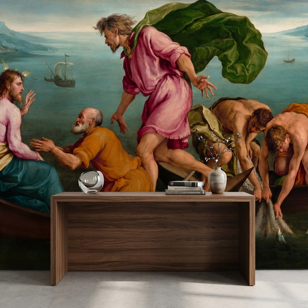 Mediterranean Painting Wallpaper Boats Sea Wall Mural