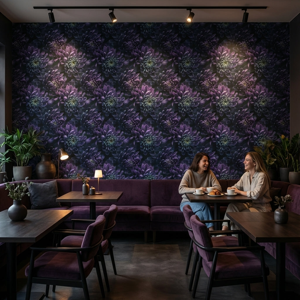Deep Midnight Purple Floral Blossom Wallpaper