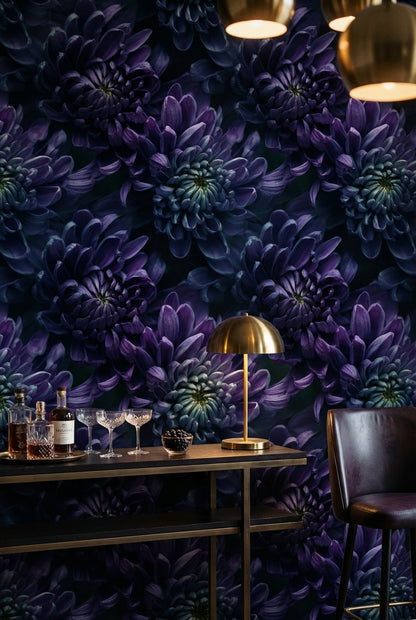 Deep Midnight Purple Floral Blossom Wallpaper