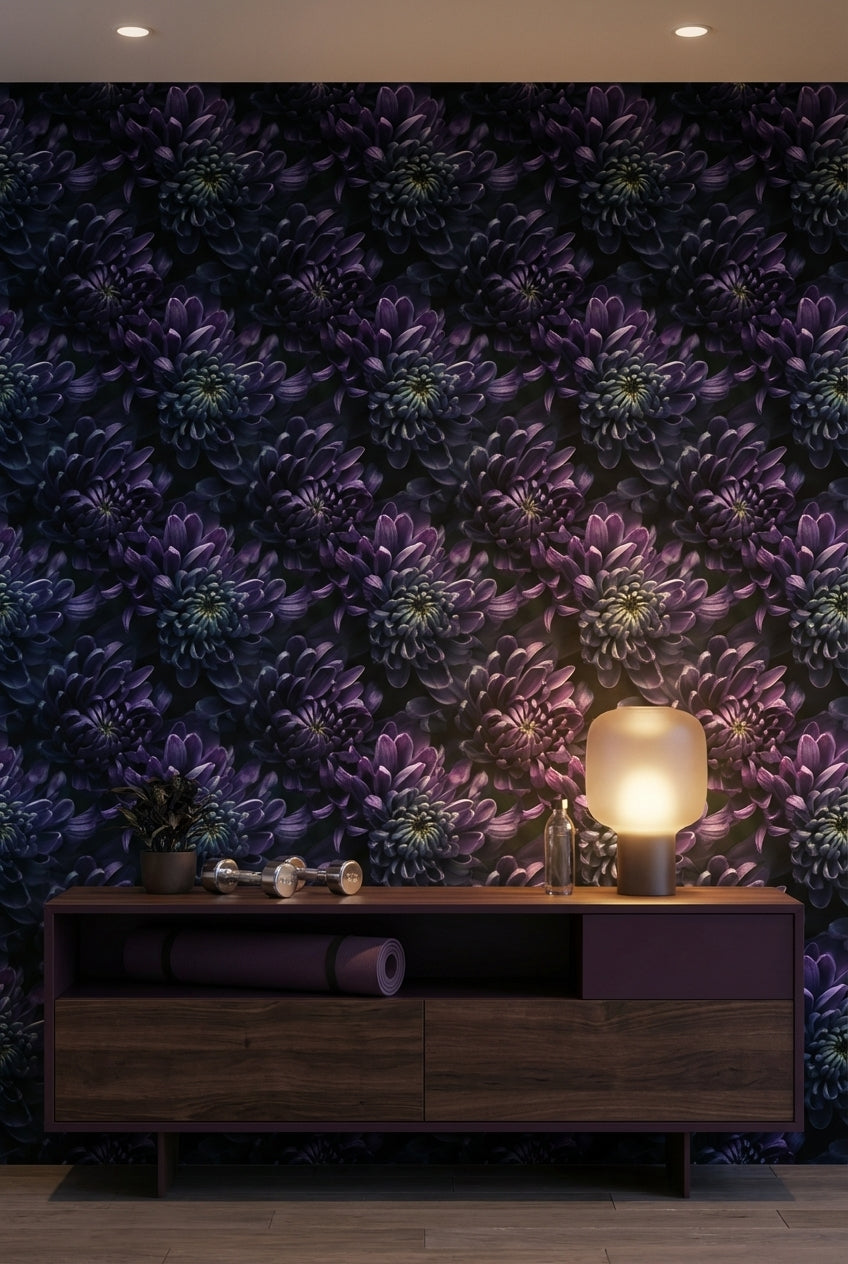 Deep Midnight Purple Floral Blossom Wallpaper