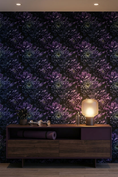 Deep Midnight Purple Floral Blossom Wallpaper