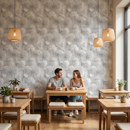 Gray Monochrome Large Floral Wallpaper