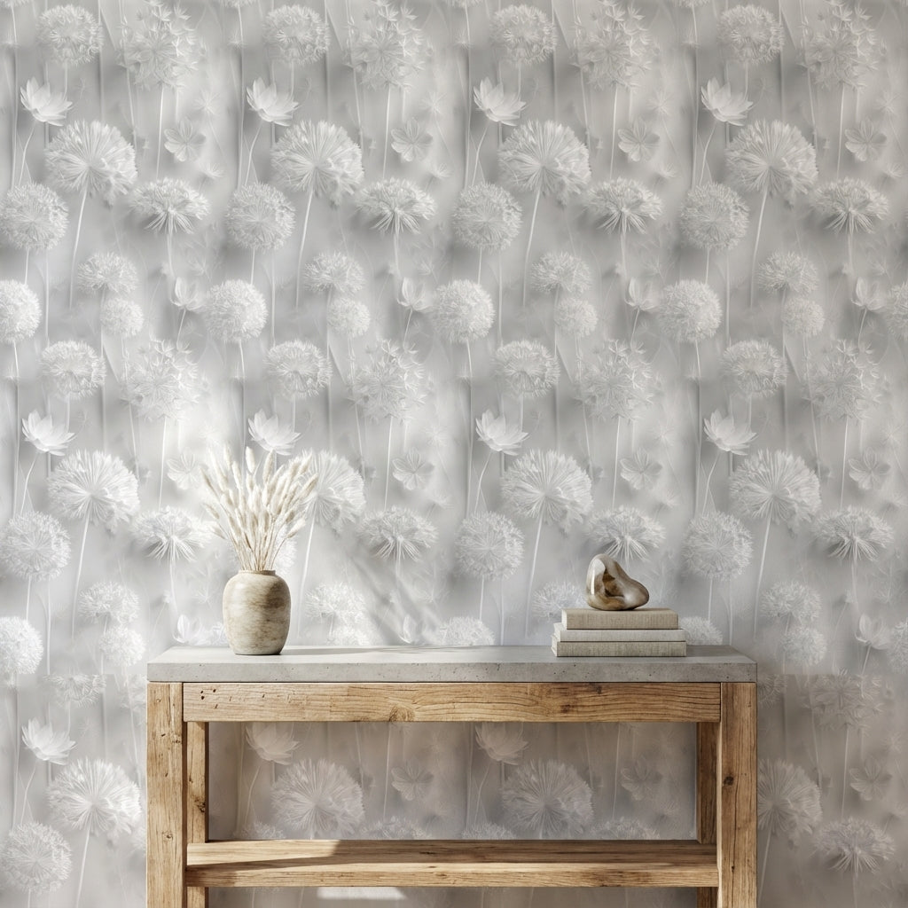 Gray Monochrome Large Floral Wallpaper