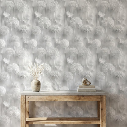 Gray Monochrome Large Floral Wallpaper