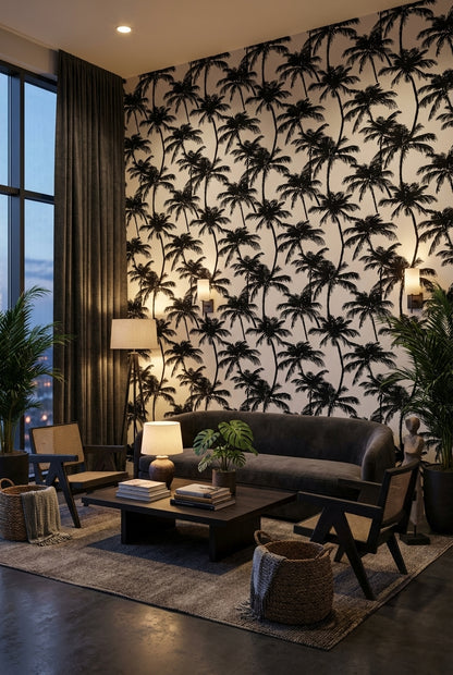 Monochrome Palm Tree Silhouette Tropical Wallpaper
